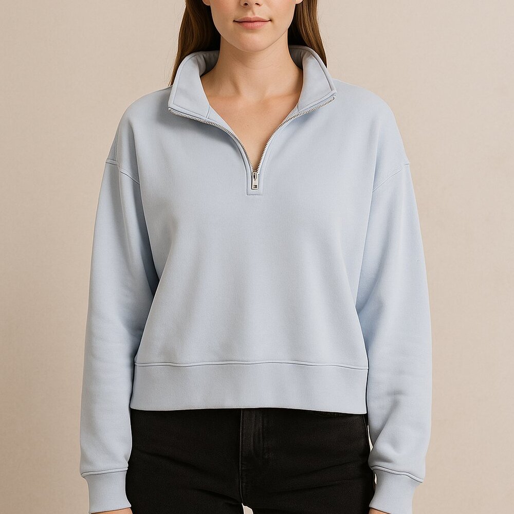 RD style Light Blue Half-Zip Sweatshirt. womens large EUC
